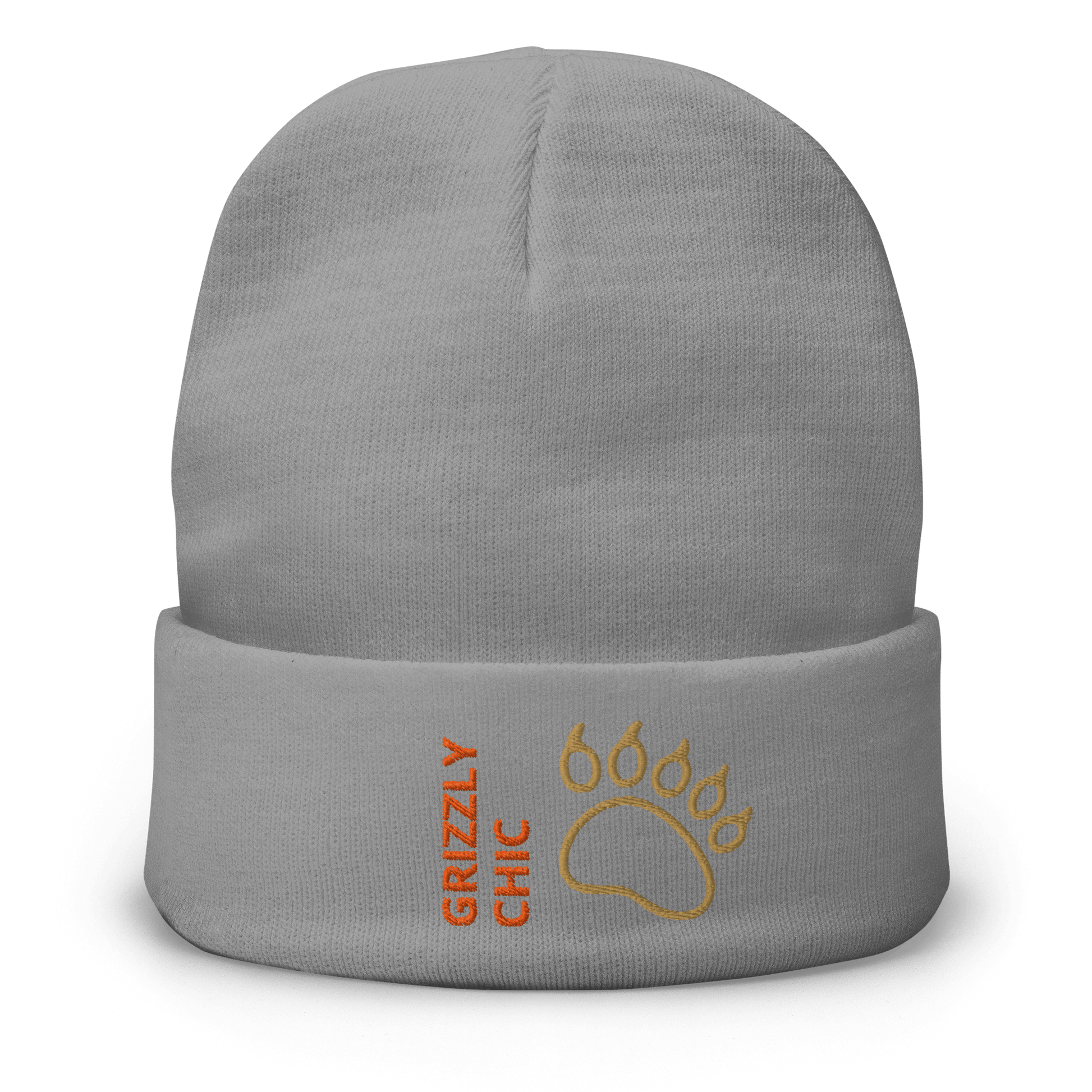 Bear Beanie – Embroidered Knit Hat with Custom Text featuring a stylish bear paw design.