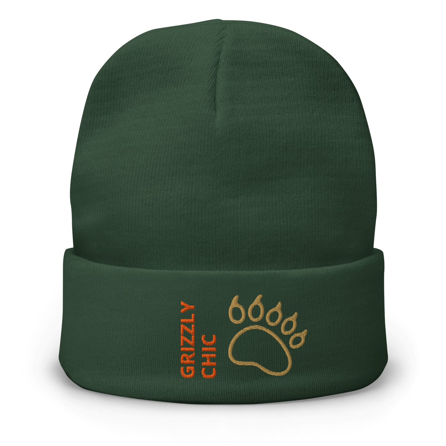 Bear Beanie – Embroidered Knit Hat with Custom Text featuring a paw print design.