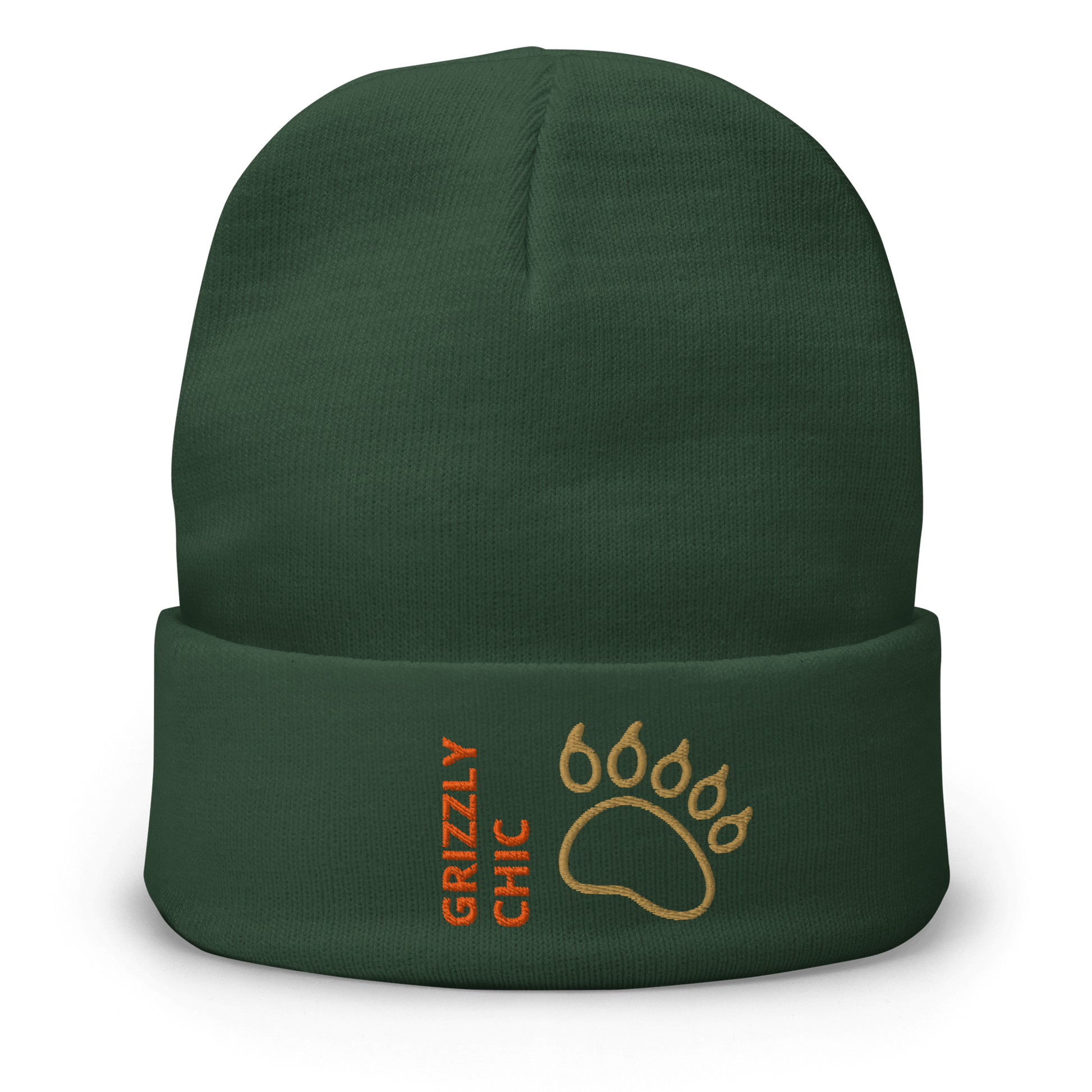 Bear Beanie – Embroidered Knit Hat with Custom Text featuring a paw print design.