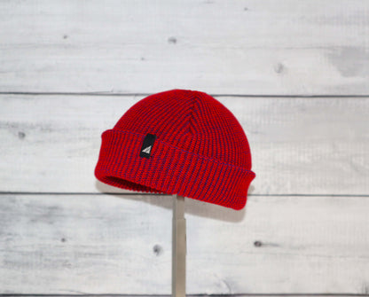 Infant Acrylic Cuff Hat – Soft Knit Beanie for Ages 3–12M in bright red color on display.