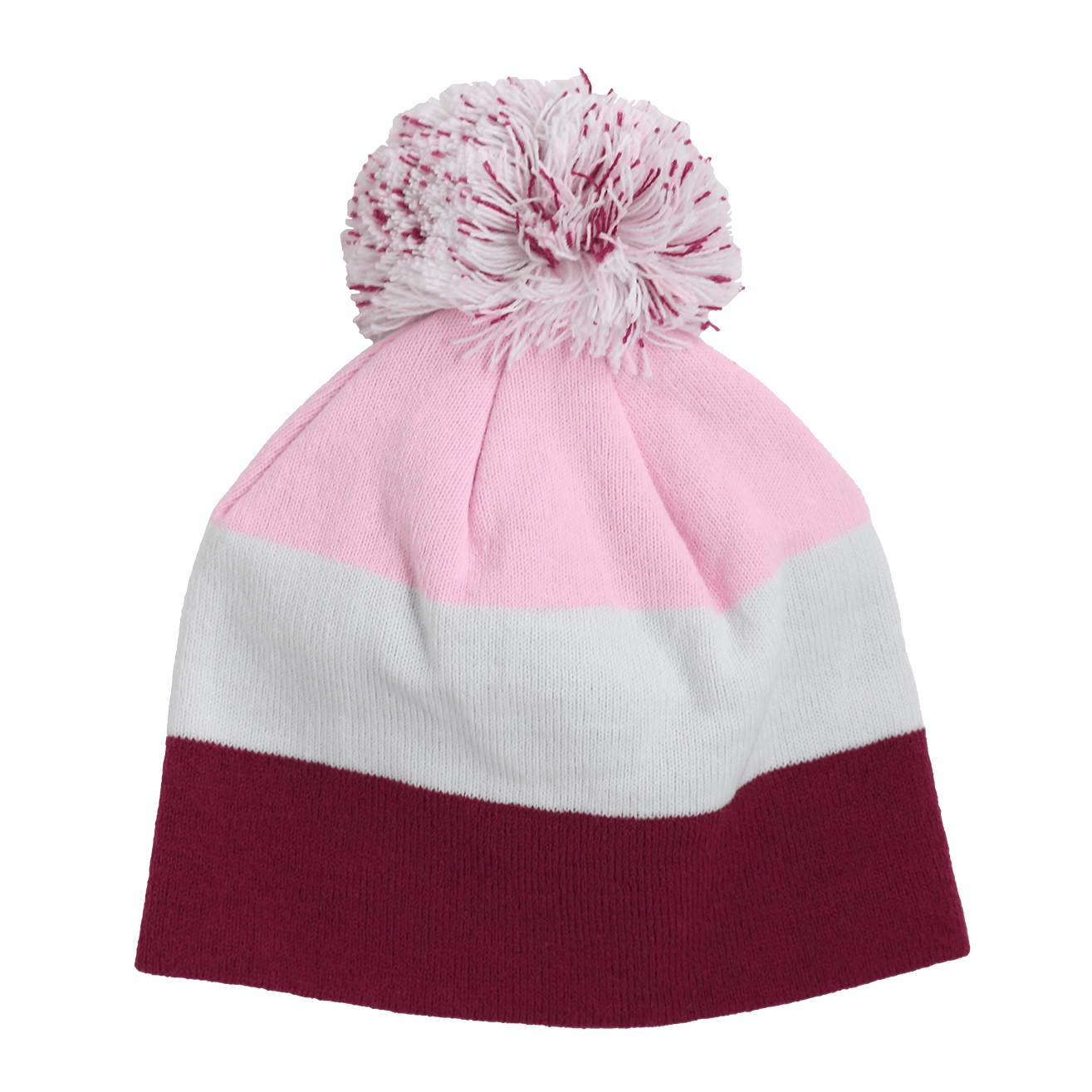 Infant Specialty Hat – Cozy, Playful, Purposeful with pink and white stripes and a pom-pom top.