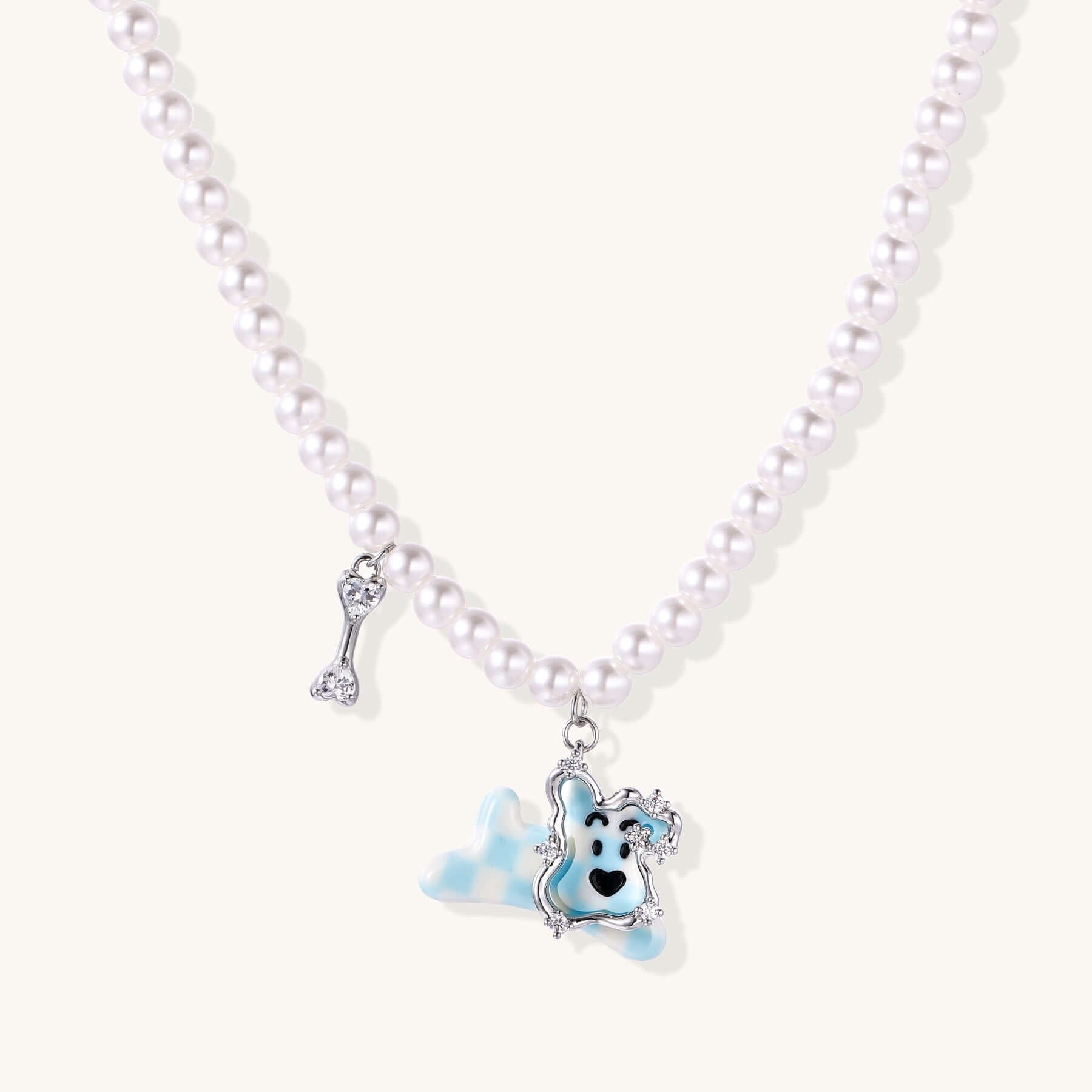 Kawaii Star Dreams Necklace featuring a crystal dog charm and pearl accent, perfect for dog lovers.