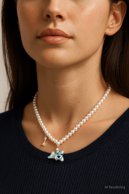 Kawaii Star Dreams Necklace – Crystal Dog Charm with Pearl Accent