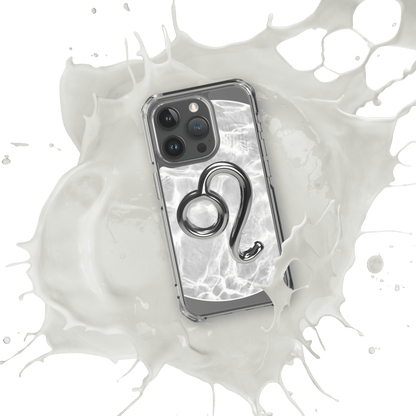 Zodiac Leo Magsafe clear iPhone case with marble metallic design, splashed in milk for a cosmic vibe.