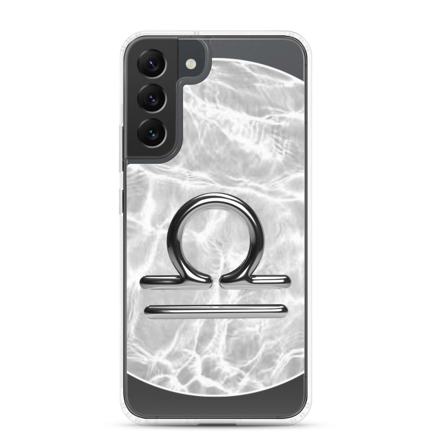 Zodiac Libra Samsung Phone Case featuring a ripple marble design and Libra symbol, stylishly protecting your phone.