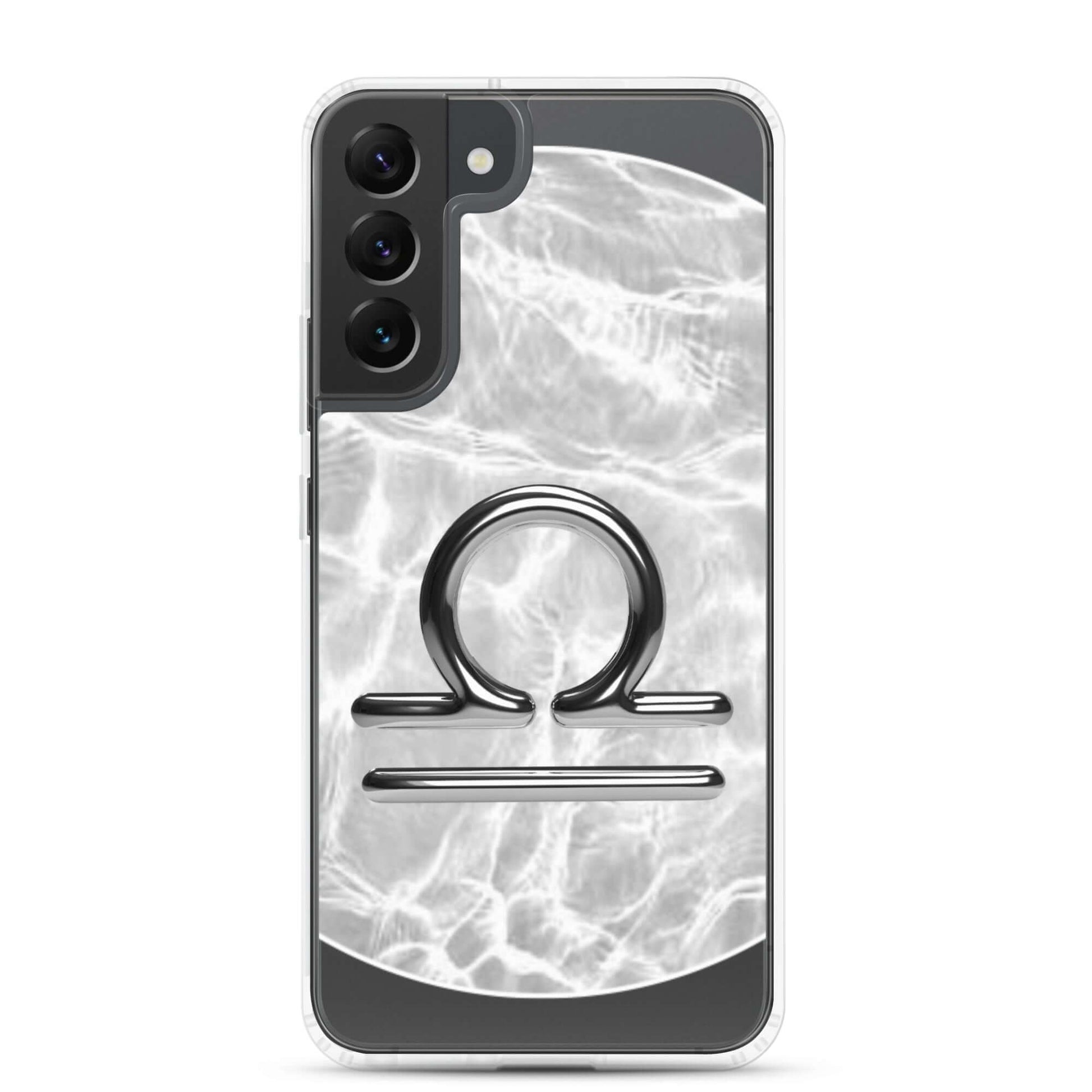 Zodiac Libra Samsung Phone Case featuring a ripple marble design and Libra symbol, stylishly protecting your phone.