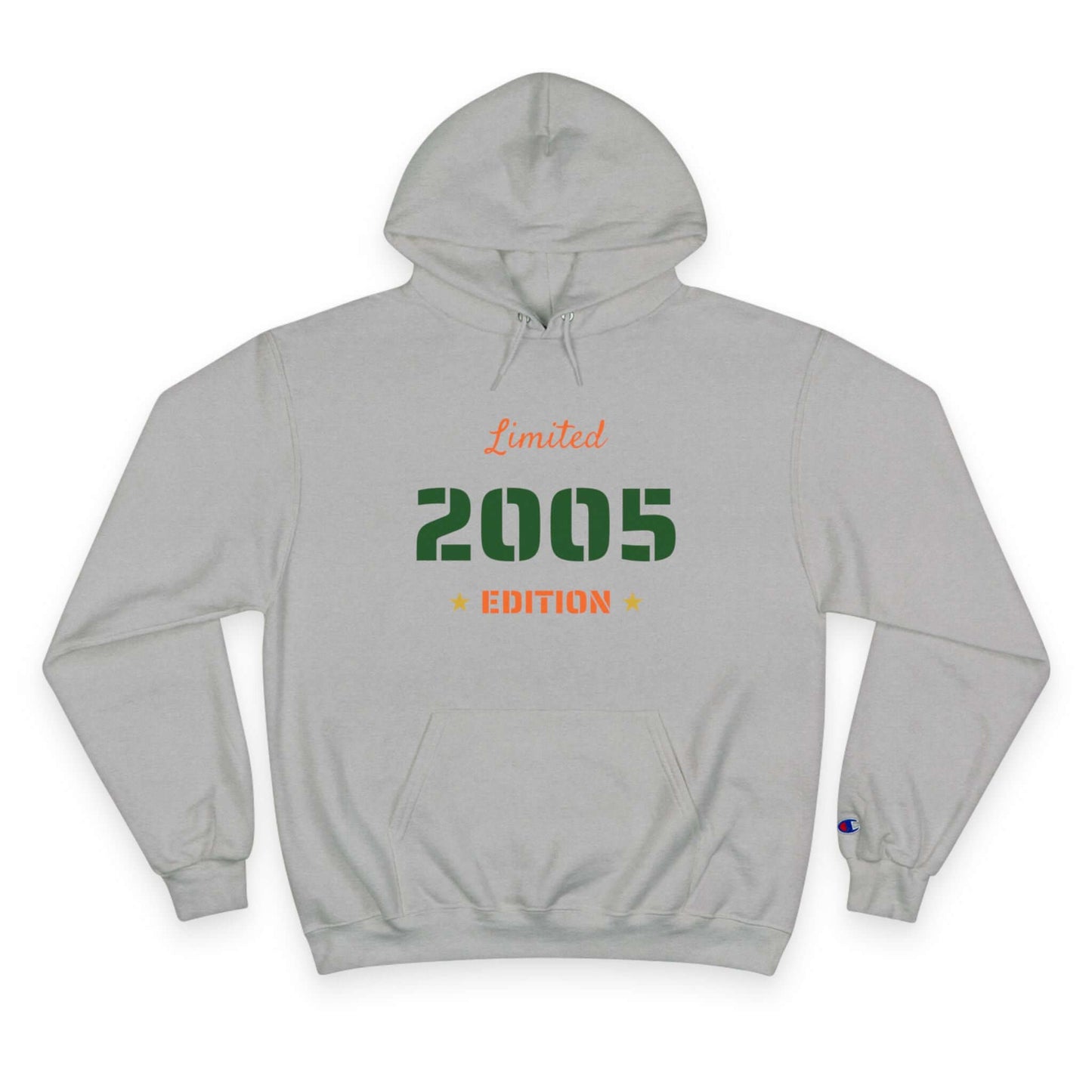 Limited Edition Year Hoodie – Champion Comfort, Collegiate Colors in gray featuring 'Limited 2005 Edition' text.
