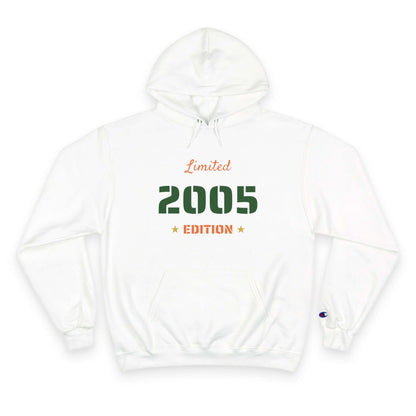 Limited Edition Year Hoodie – Champion Comfort, Collegiate Colors, featuring a bold 2005 design on a white background.