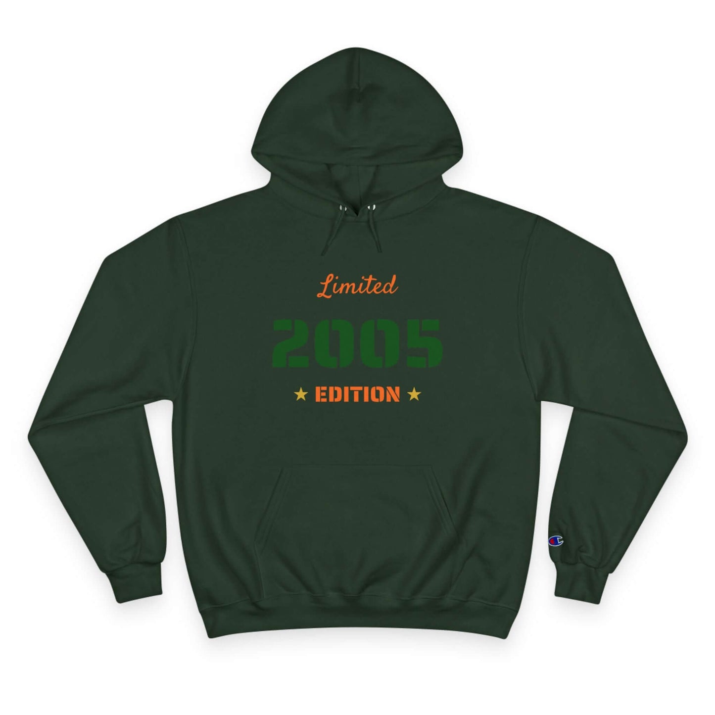 Limited Edition Year Hoodie – Champion Comfort, Collegiate Colors in dark green with bold 2005 lettering.