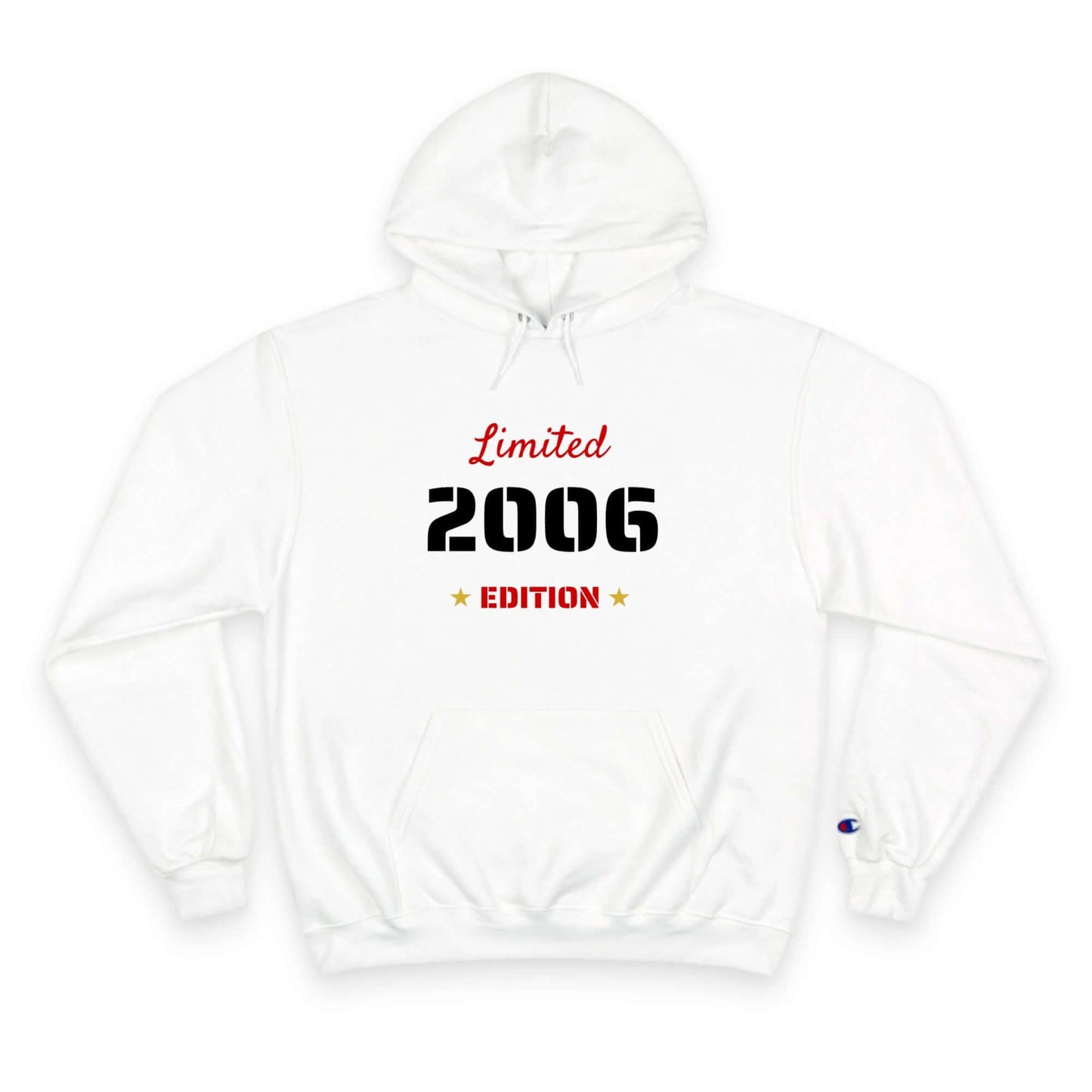 Limited Edition Year Hoodie – Champion Comfort, Collegiate Colors featuring a bold 2006 design on a white hooded sweatshirt.