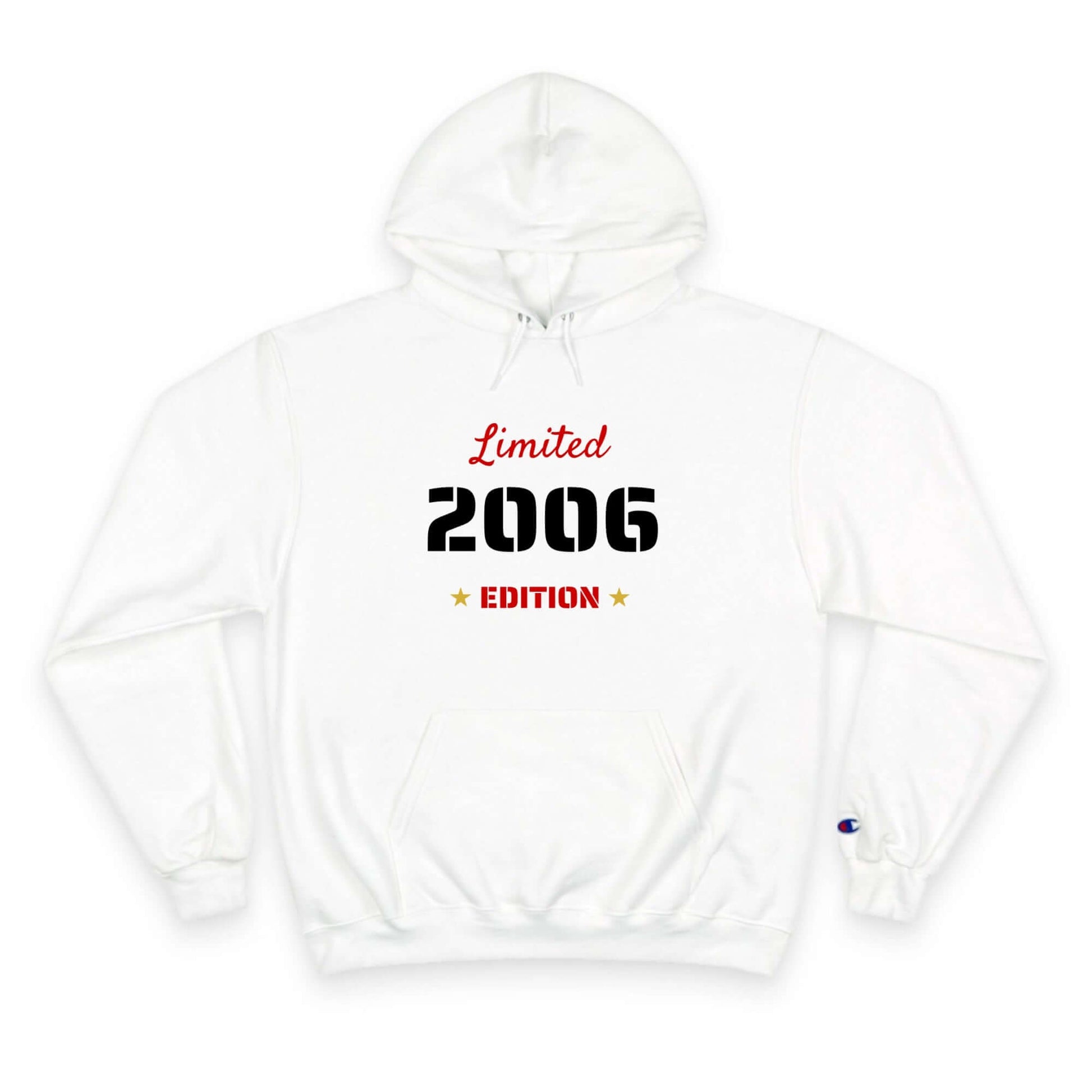 Limited Edition Year Hoodie – Champion Comfort, Collegiate Colors featuring a bold 2006 design on a white hooded sweatshirt.