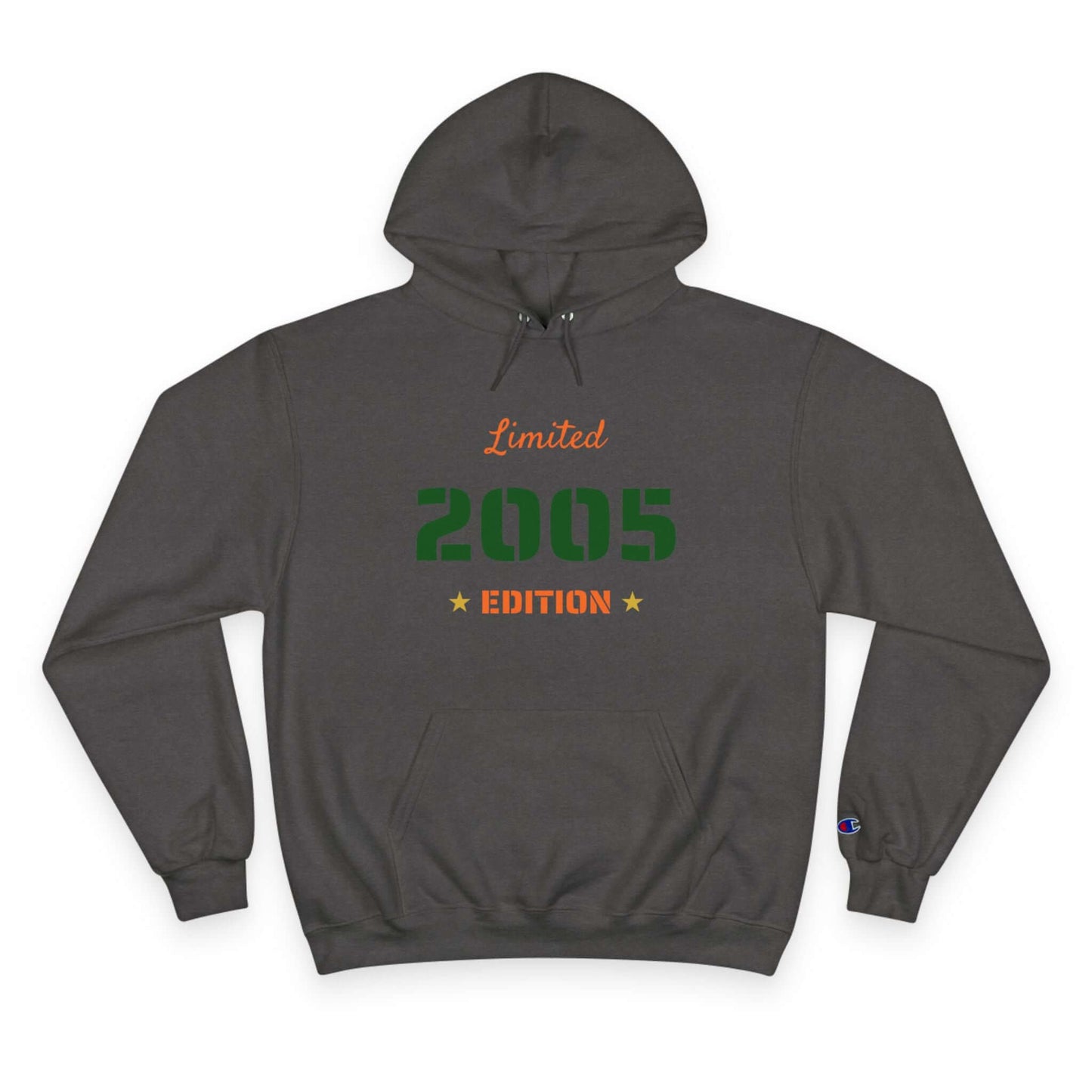 Limited Edition Year Hoodie – Champion Comfort, Collegiate Colors featuring 2005 design on a gray background.
