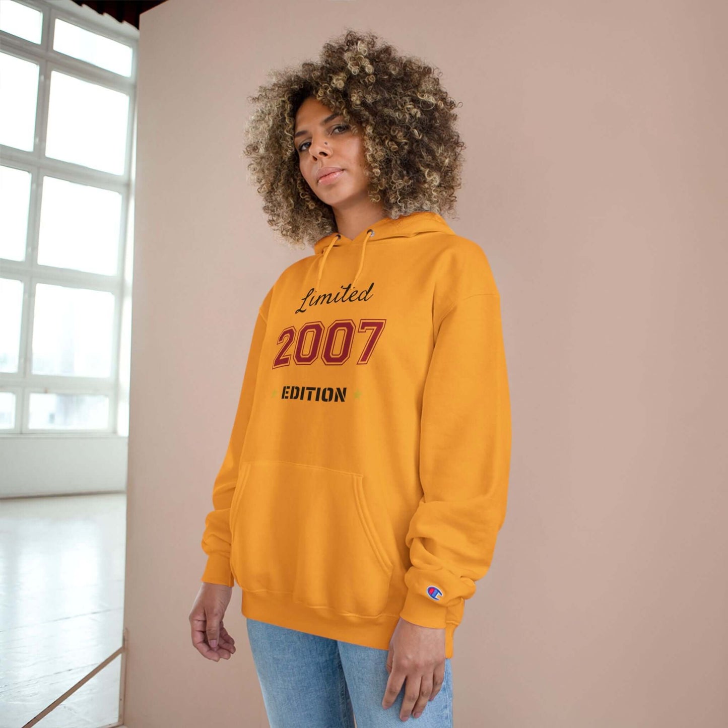 Limited Edition Year Hoodie – Champion Comfort, Collegiate Colors in yellow, featuring bold 'Limited 2007 Edition' design.