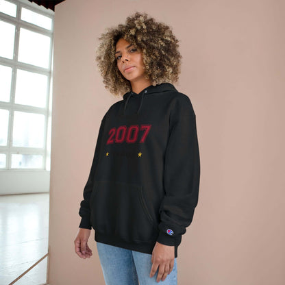 Limited Edition Year Hoodie – Champion Comfort, Collegiate Colors in black with 2007 design, stylish and cozy.