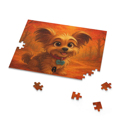 Magical Autumn Cartoon Puzzle – Personalized Pet & Family Keepsake featuring a cute cartoon dog in vibrant autumn colors.