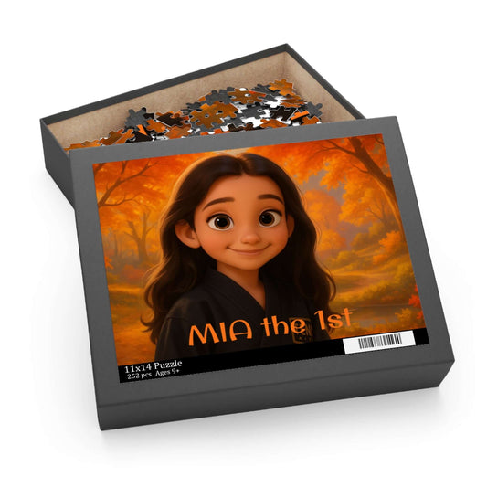 Magical Autumn Cartoon Puzzle – Personalized Pet & Family Keepsake in a charming autumn-themed box.
