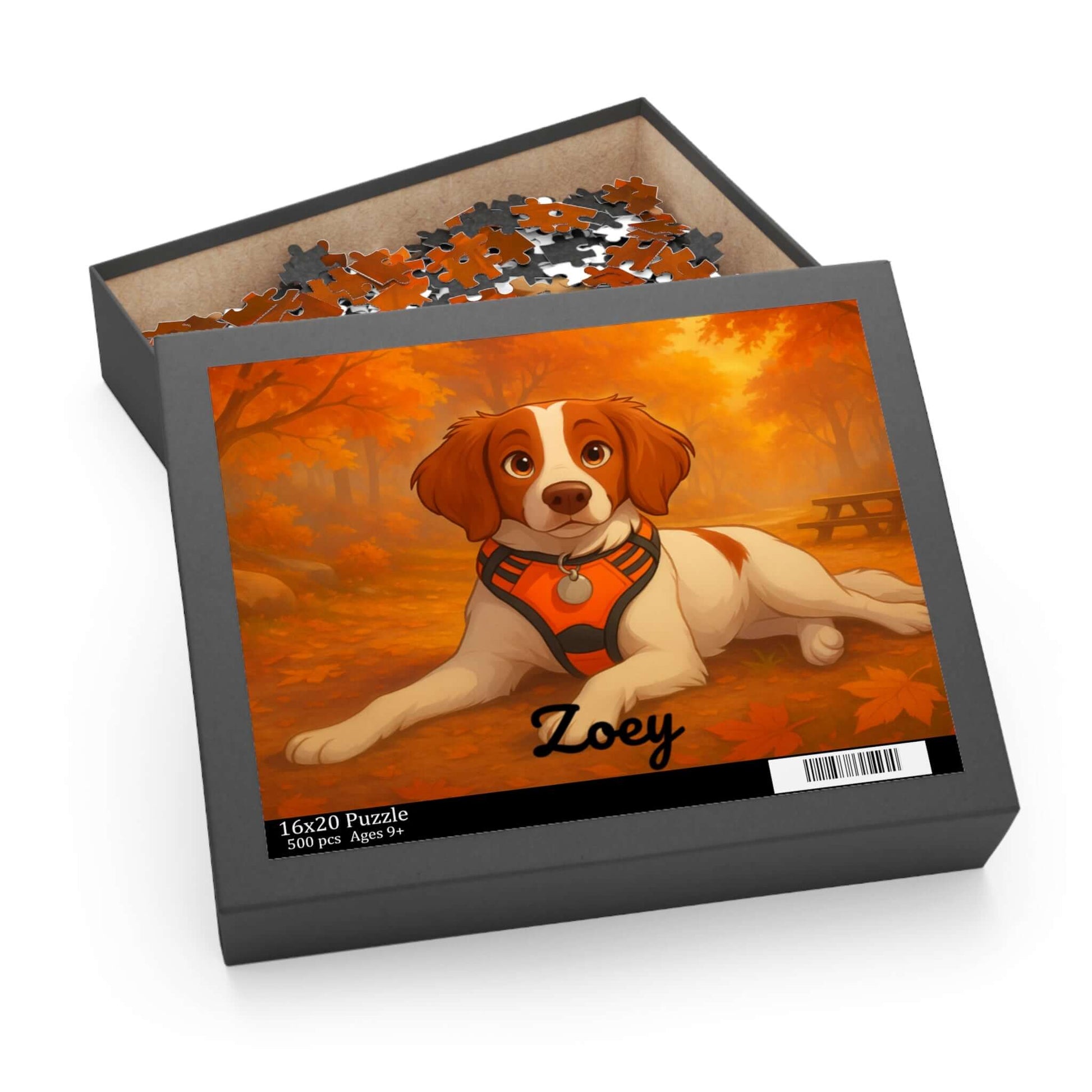 Magical Autumn Cartoon Puzzle – Personalized Pet & Family Keepsake featuring a dog illustration in a fall setting.