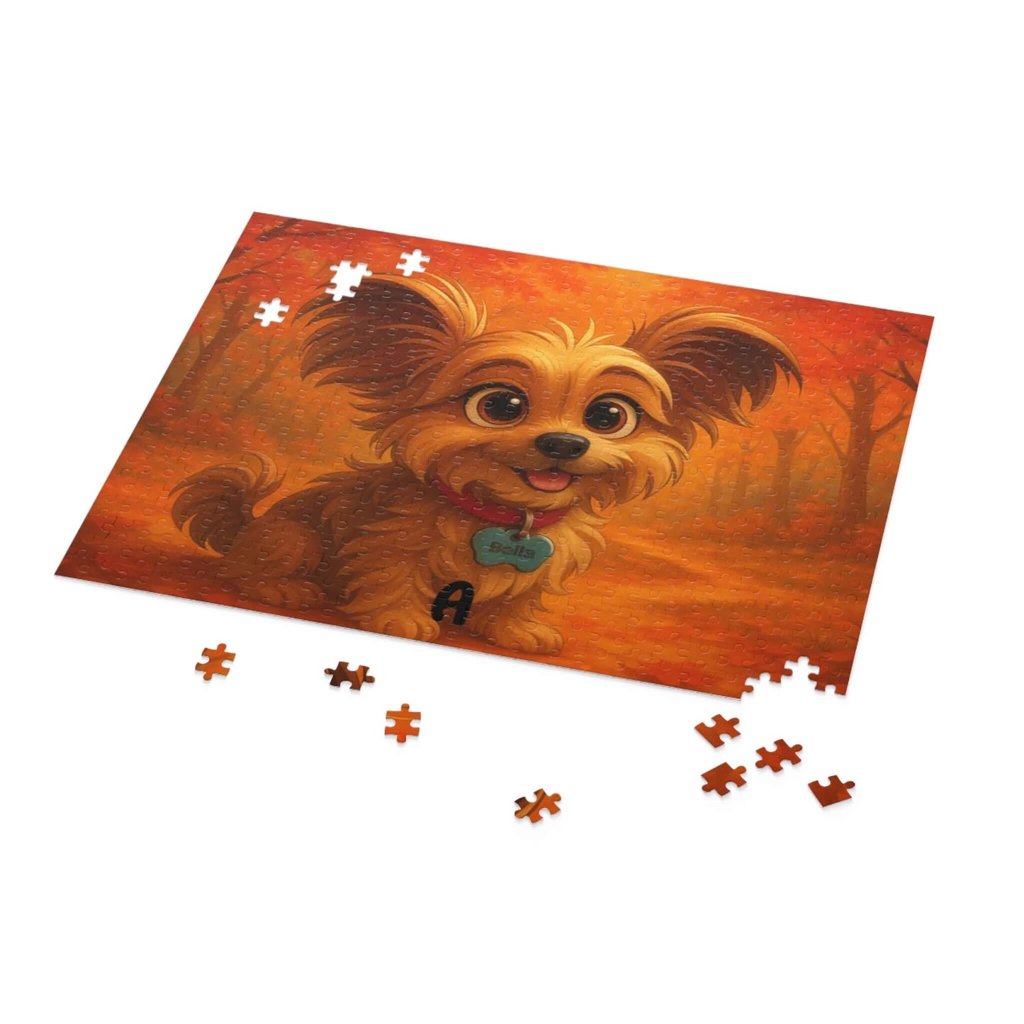 Magical Autumn Cartoon Puzzle – Personalized Pet & Family Keepsake featuring a cute cartoon dog puzzle piece.