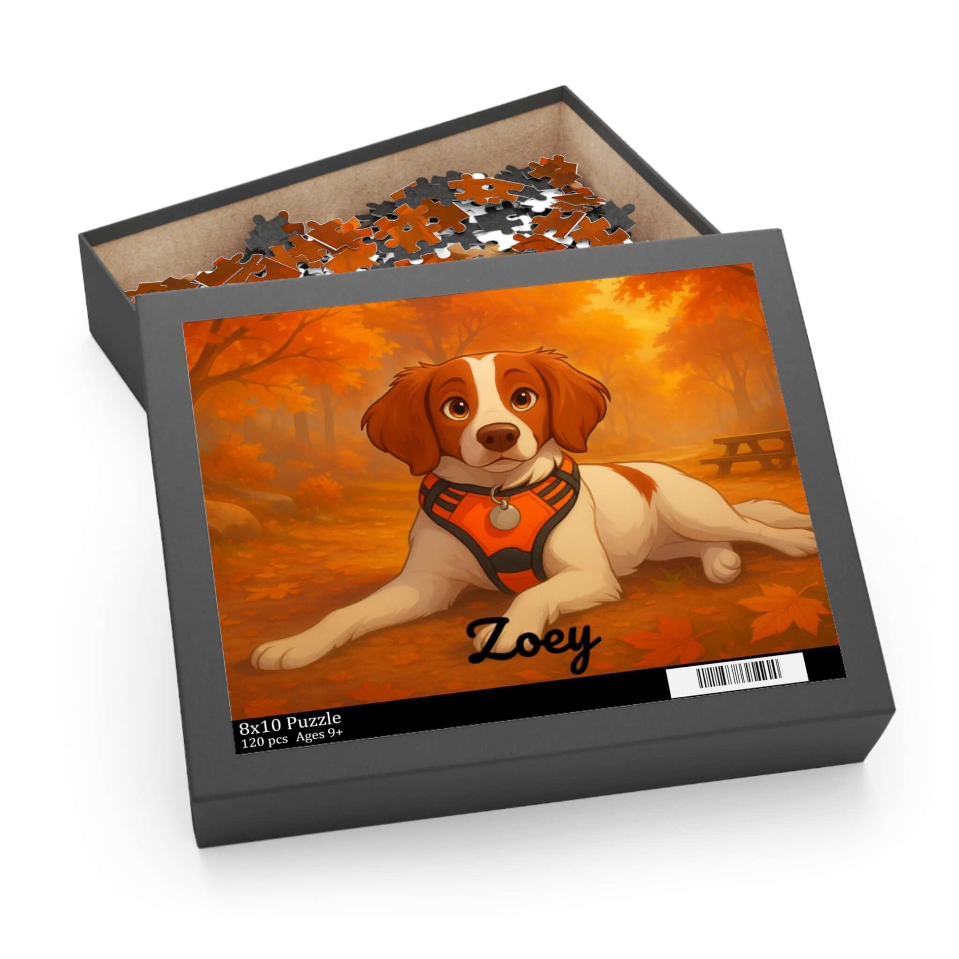 Magical Autumn Cartoon Puzzle – Personalized Pet & Family Keepsake featuring a cartoon dog in autumn setting.