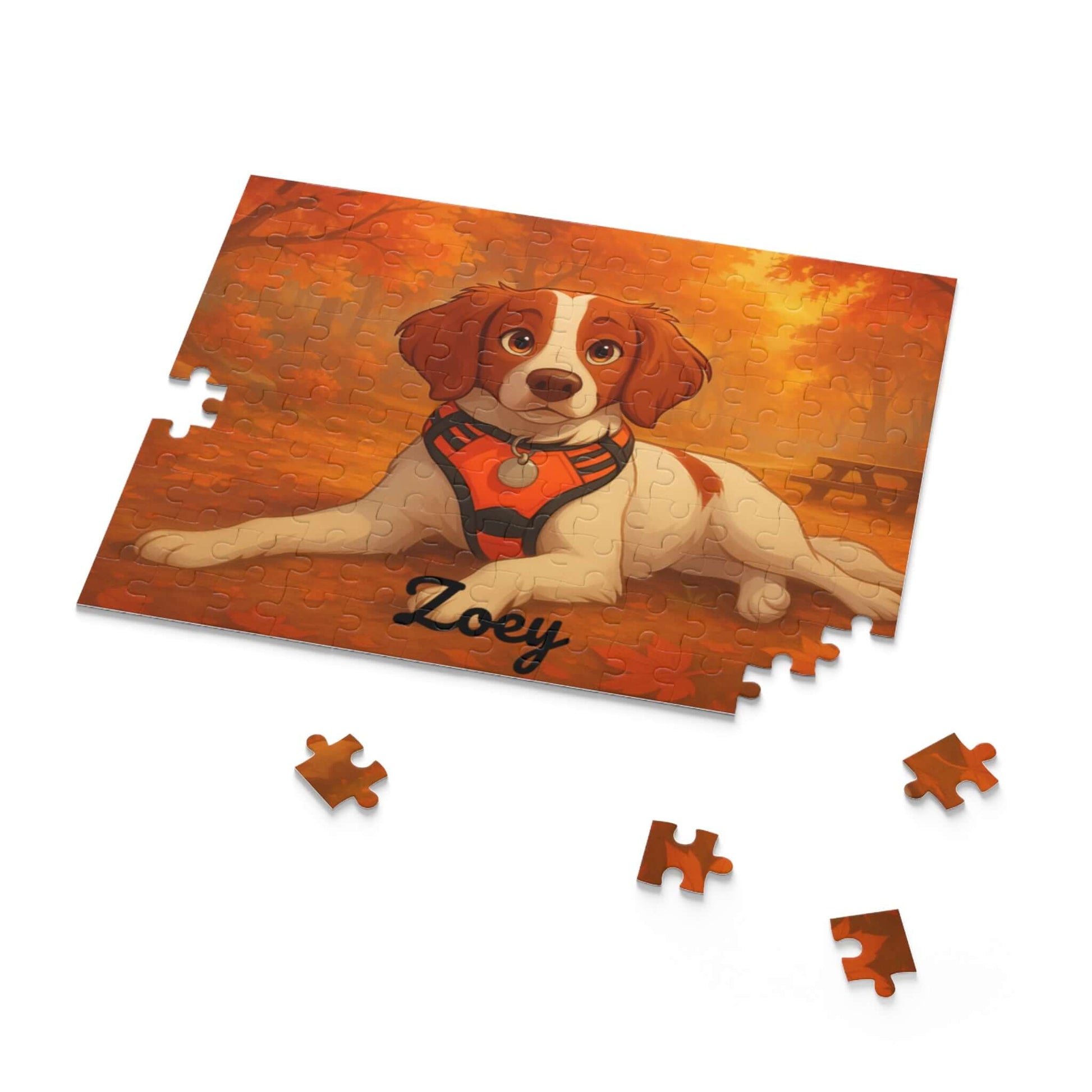 Magical Autumn Cartoon Puzzle – Personalized Pet & Family Keepsake featuring a cartoon dog and autumn scenery.