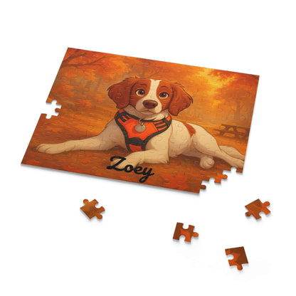 Magical Autumn Cartoon Puzzle – Personalized Pet & Family Keepsake featuring a cartoon dog and autumn scenery.