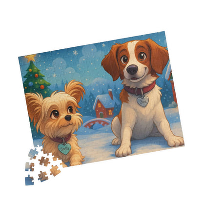 Magical Christmas Puzzle – Custom Cartoon from Your Photo featuring cute cartoon dogs in a snowy scene.