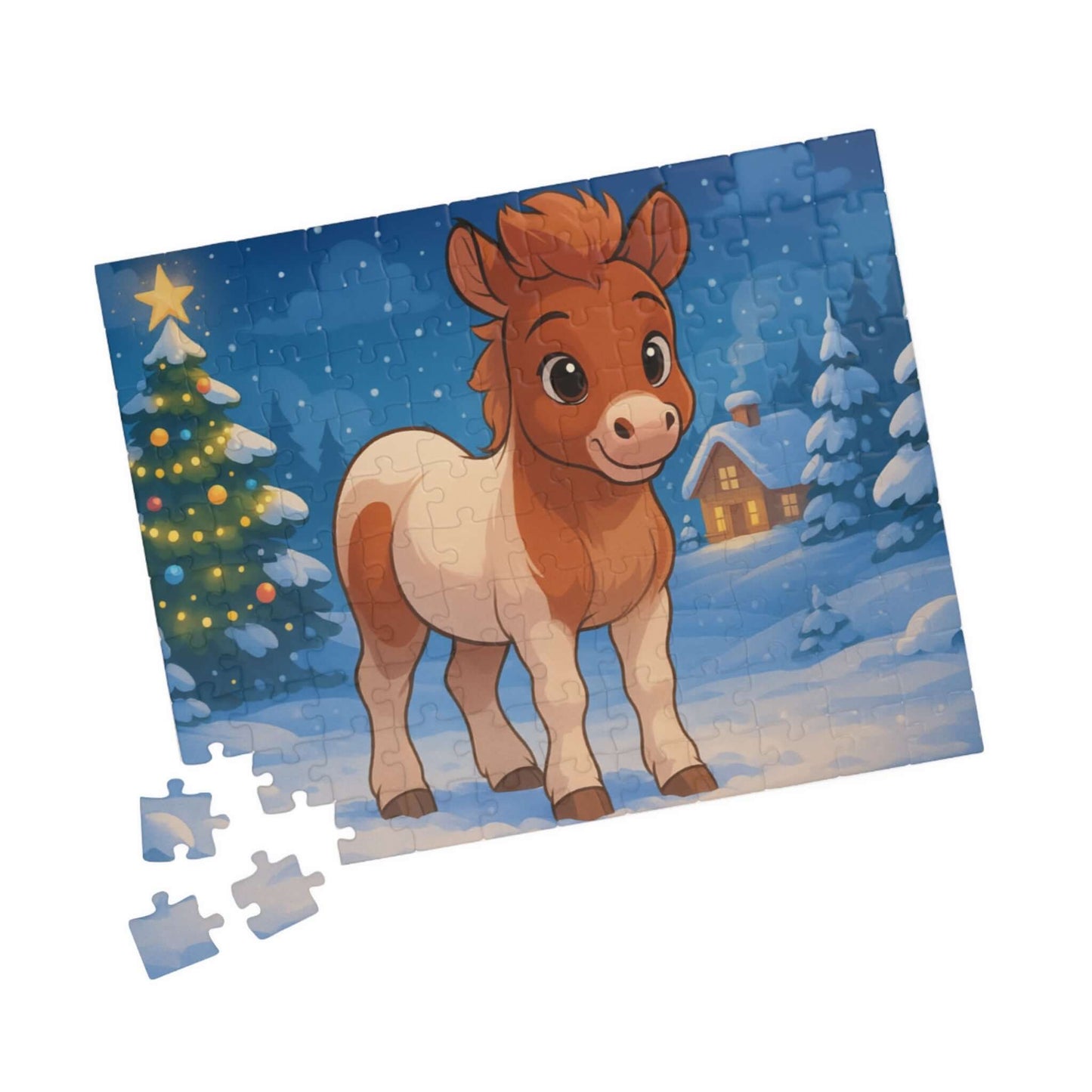 Magical Christmas Puzzle – Custom Cartoon from Your Photo featuring a cartoon pony and festive background.