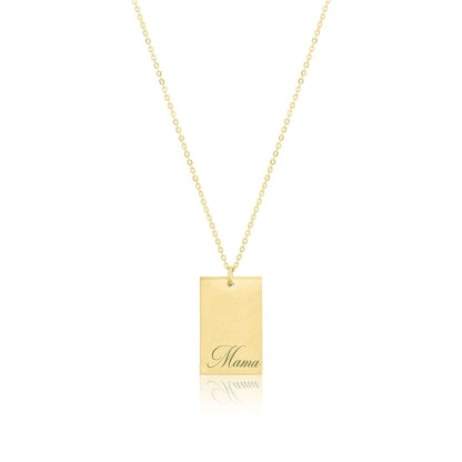 Mama Stella Necklace – 14k Gold-Filled Hand-Engraved Pendant with 'Mama' engraving on a gold chain.