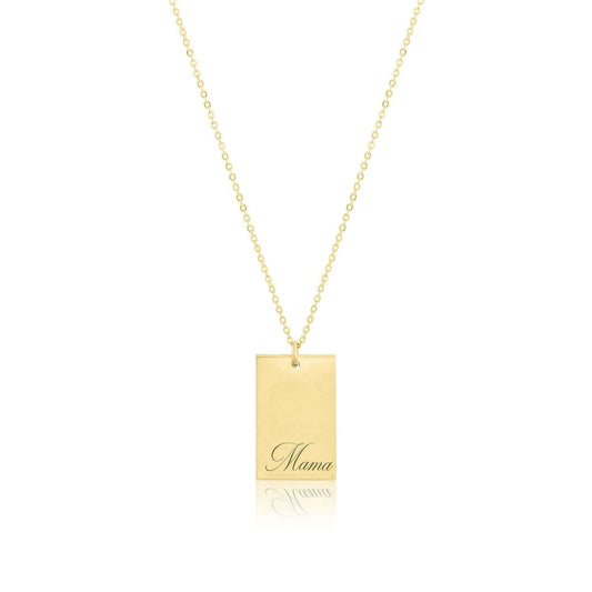 Mama Stella Necklace – 14k Gold-Filled Hand-Engraved Pendant with 'Mama' engraving on a gold chain.