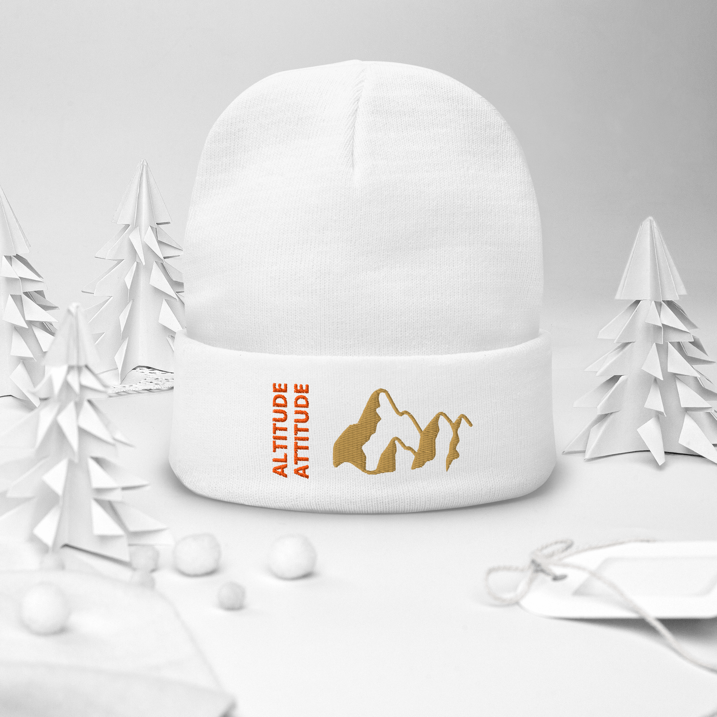 Mountain Beanie – Embroidered Knit Hat with Peak Style, featuring a bold mountain design and soft knit fabric.