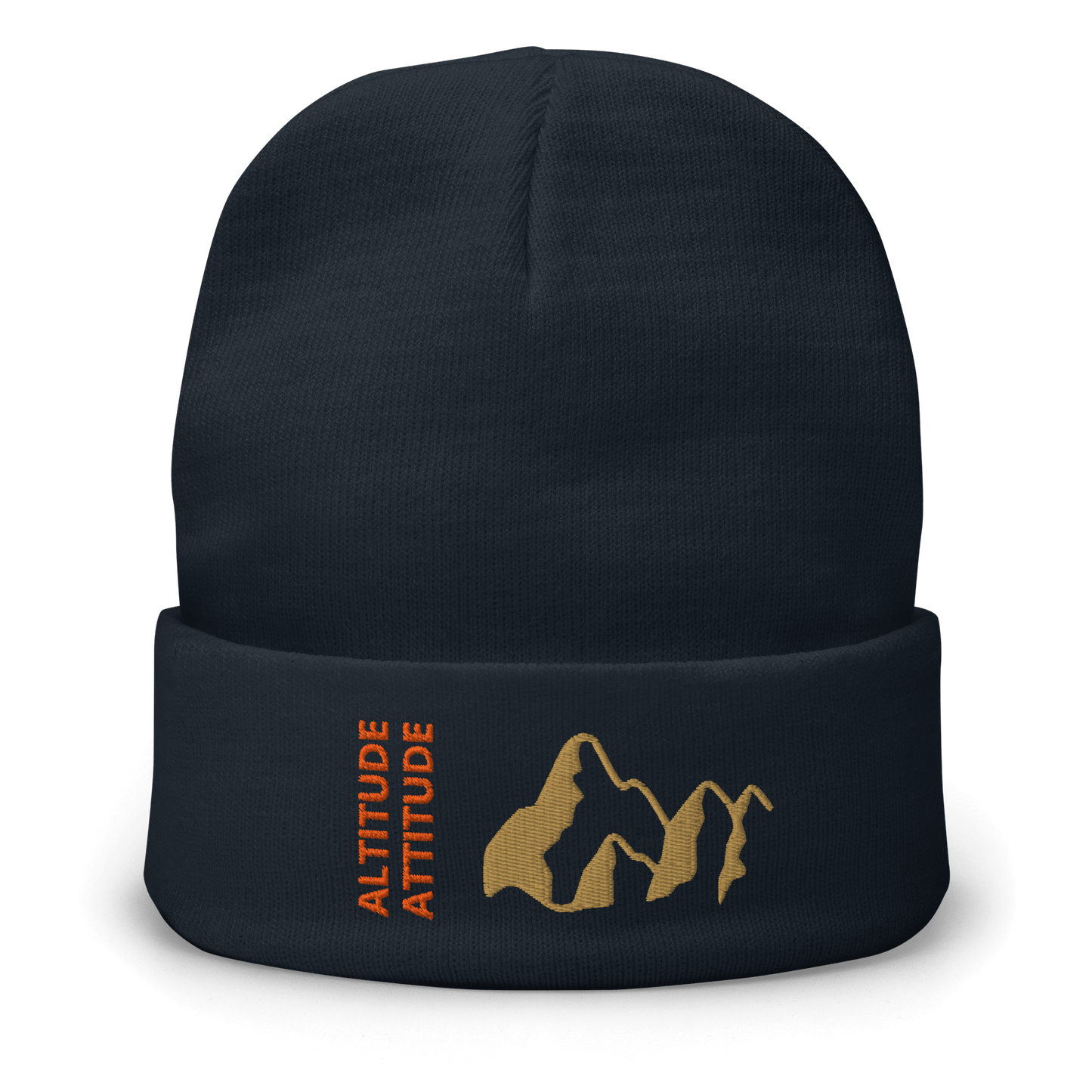 Mountain Beanie – Embroidered Knit Hat with Peak Style featuring mountain silhouette design.