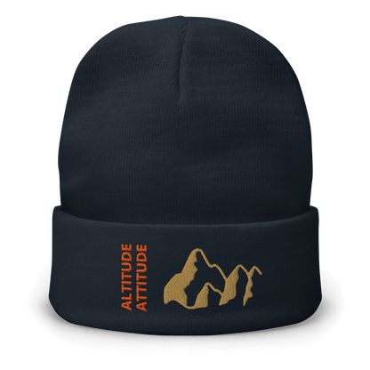 Mountain Beanie – Embroidered Knit Hat with Peak Style featuring mountain silhouette design.