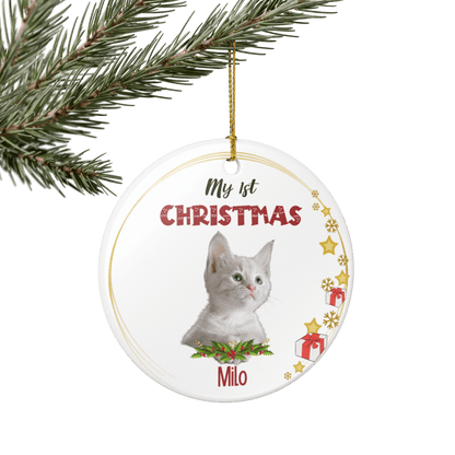 My 1st Christmas Ornament – Personalized Photo Keepsake featuring a cute kitten named Milo.