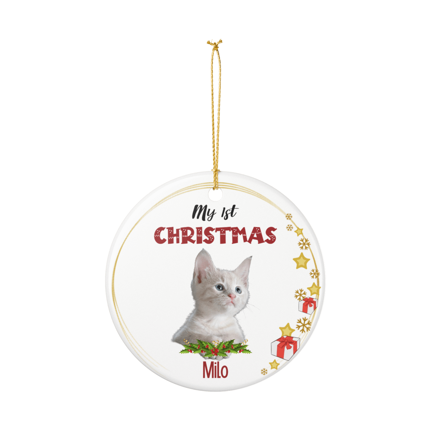 My 1st Christmas Ornament – Personalized Photo Keepsake featuring a cat named Milo.