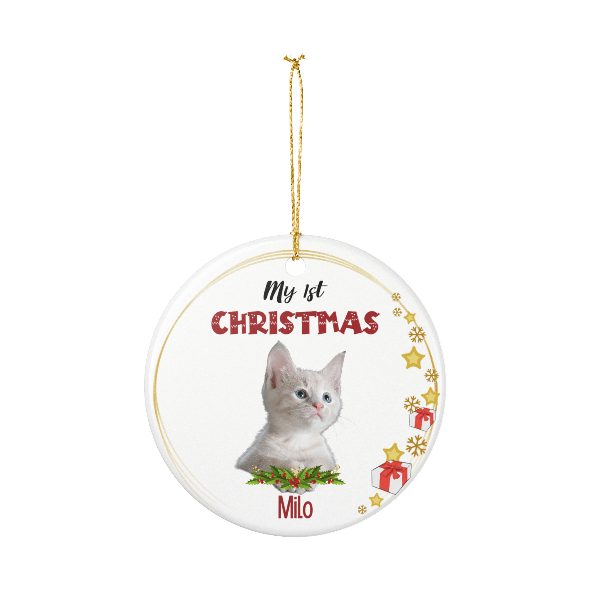 My 1st Christmas Ornament – Personalized Photo Keepsake featuring a cat named Milo.