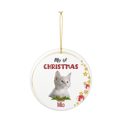 My 1st Christmas Ornament – Personalized Photo Keepsake featuring a cat named Milo.