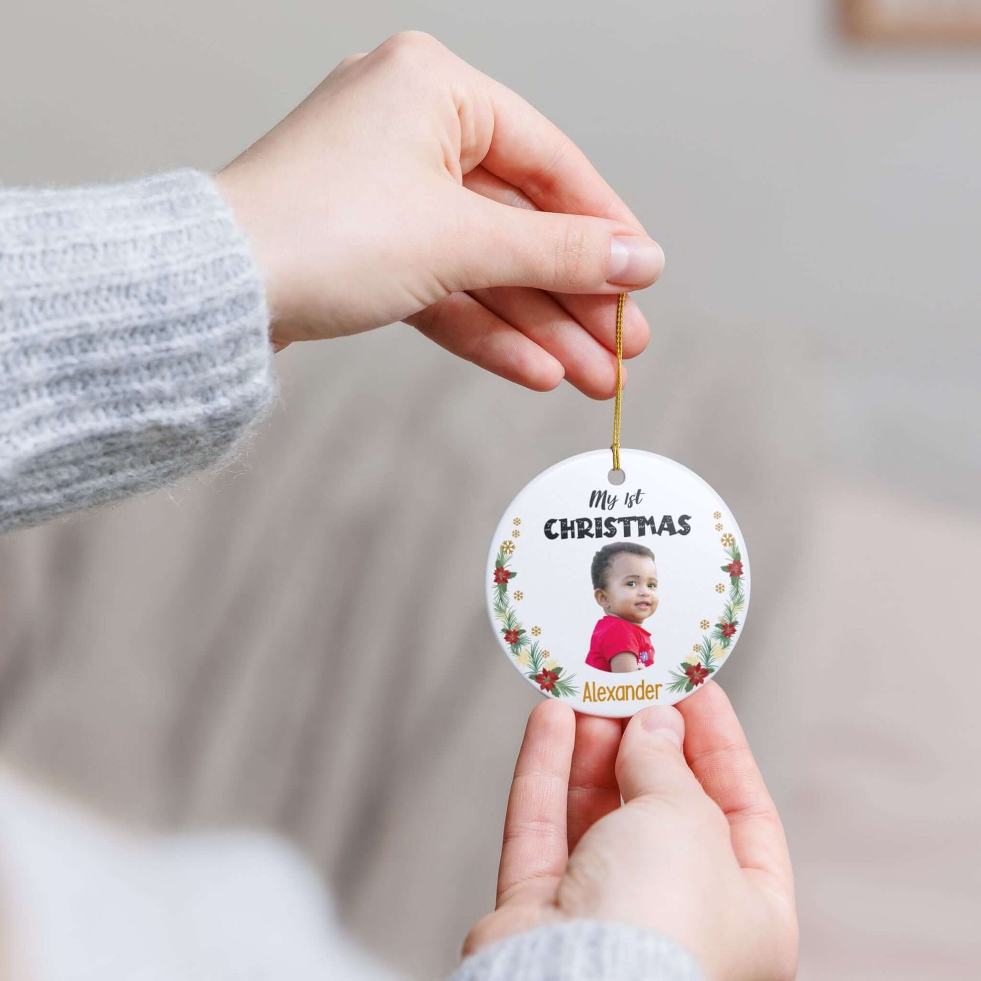 My 1st Christmas Ornament – Personalized Photo Keepsake with a baby's photo and name on it.