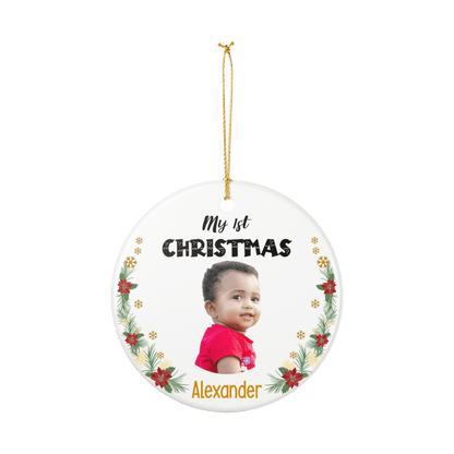 My 1st Christmas Ornament – Personalized Photo Keepsake featuring a baby photo of Alexander.