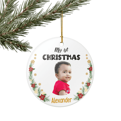 My 1st Christmas Ornament – Personalized Photo Keepsake featuring a baby's photo and festive design.
