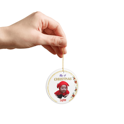 My 1st Christmas Ornament – Personalized Photo Keepsake with baby's photo and festive design.