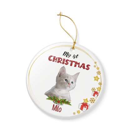 My 1st Christmas Ornament – Personalized Photo Keepsake featuring a cute kitten named Milo.
