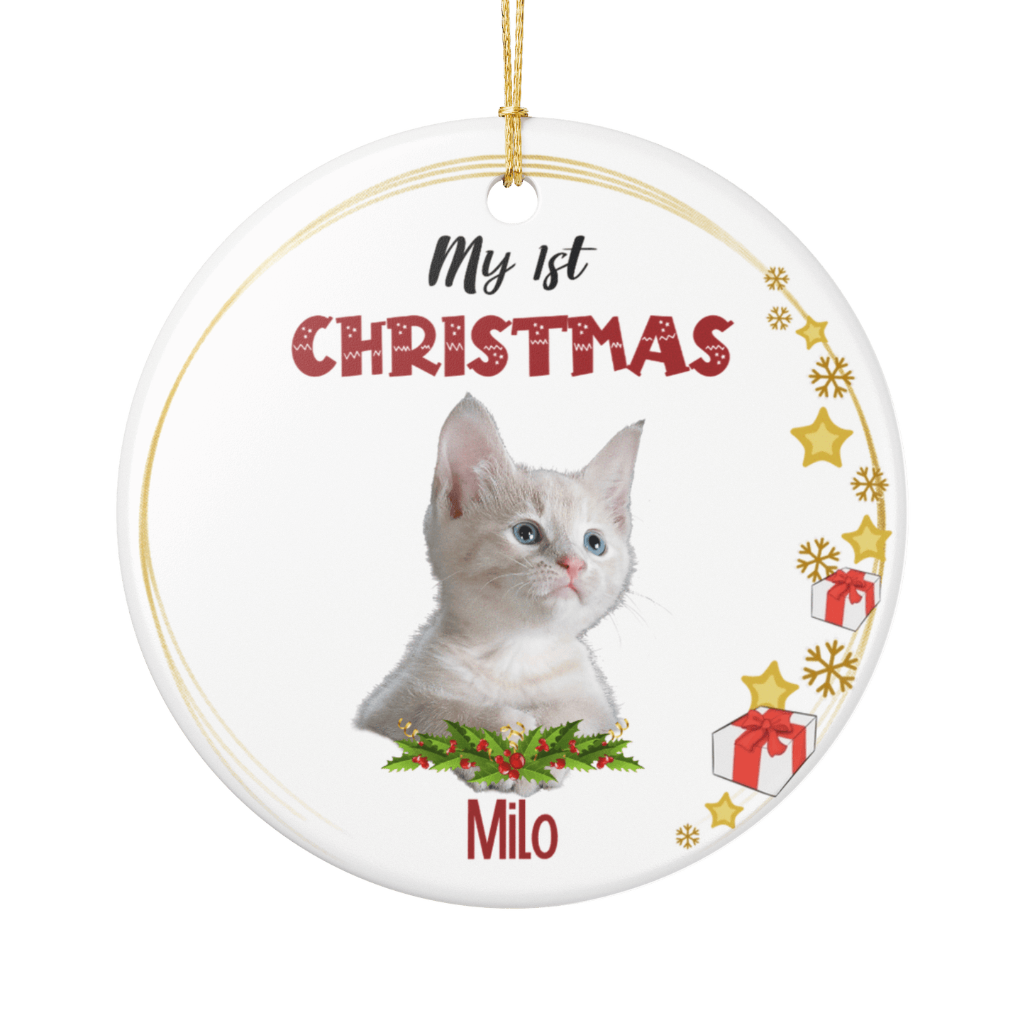My 1st Christmas Ornament – Personalized Photo Keepsake featuring a kitten named Milo.