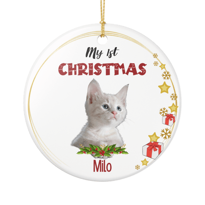 My 1st Christmas Ornament – Personalized Photo Keepsake featuring a kitten named Milo.