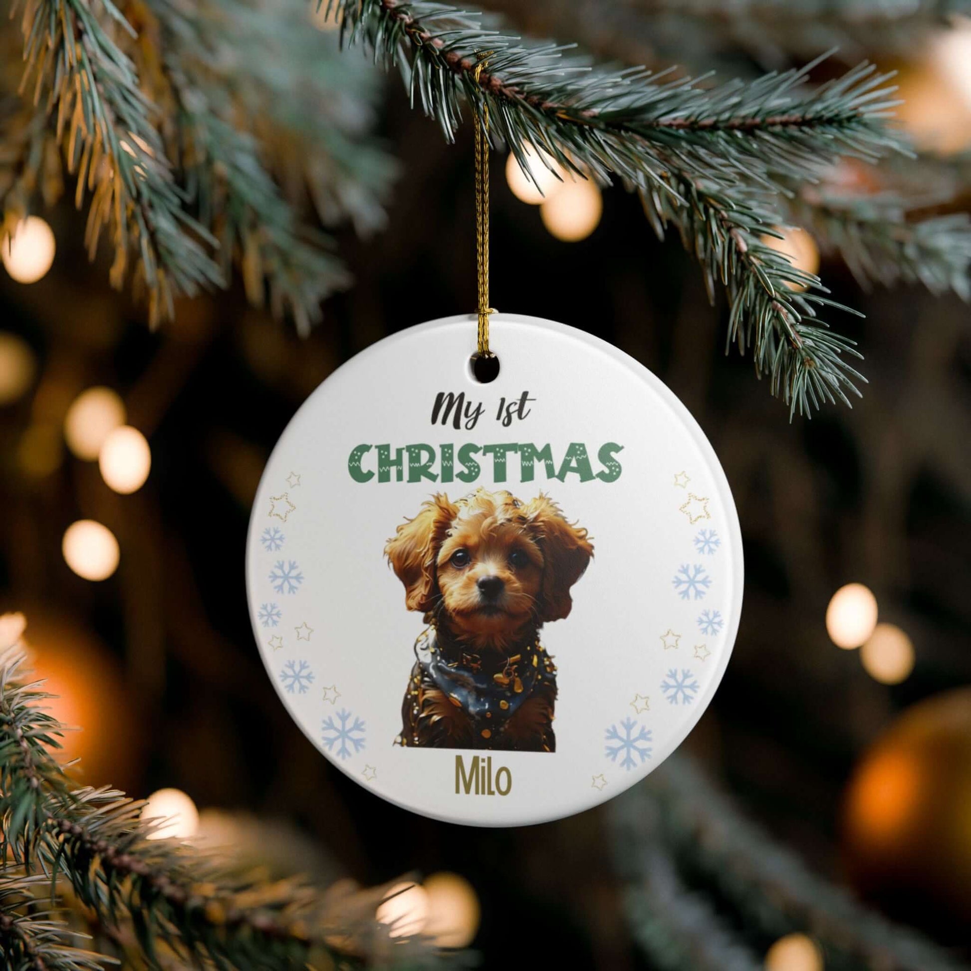 My 1st Christmas Ornament – Personalized Photo Keepsake featuring a dog's festive photo.