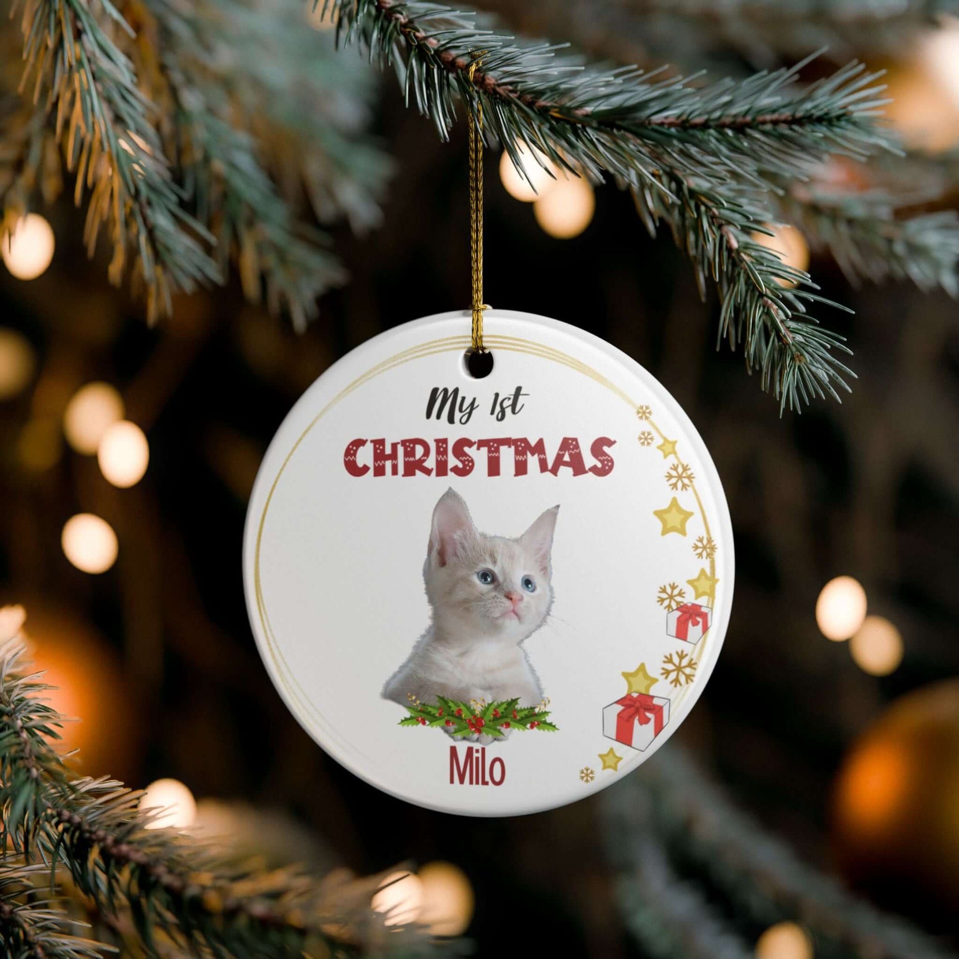 My 1st Christmas Ornament – Personalized Photo Keepsake featuring a cute kitten on a festive tree.