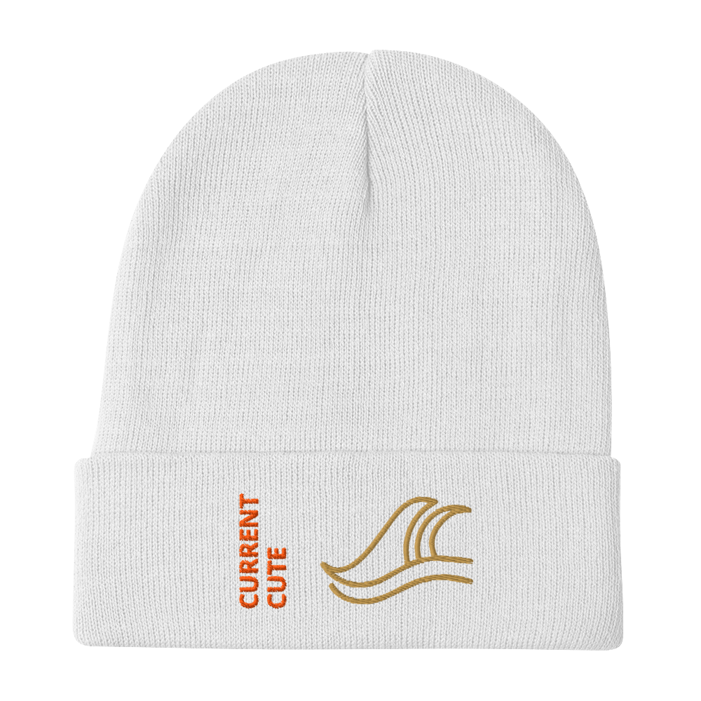 Ocean Waves Beanie – Embroidered Knit Hat with Custom Text featuring cute wave design.