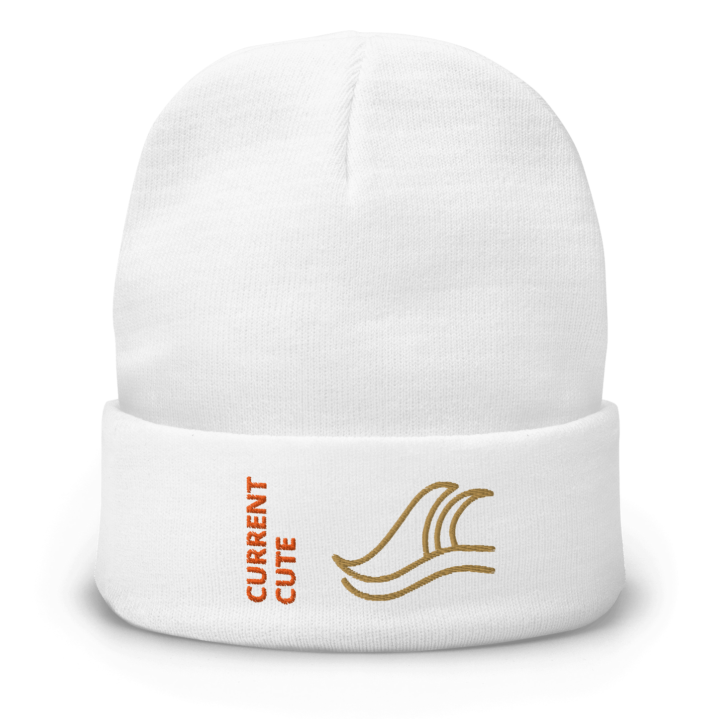 Ocean Waves Beanie – Embroidered Knit Hat with Custom Text in white with wave design and text.