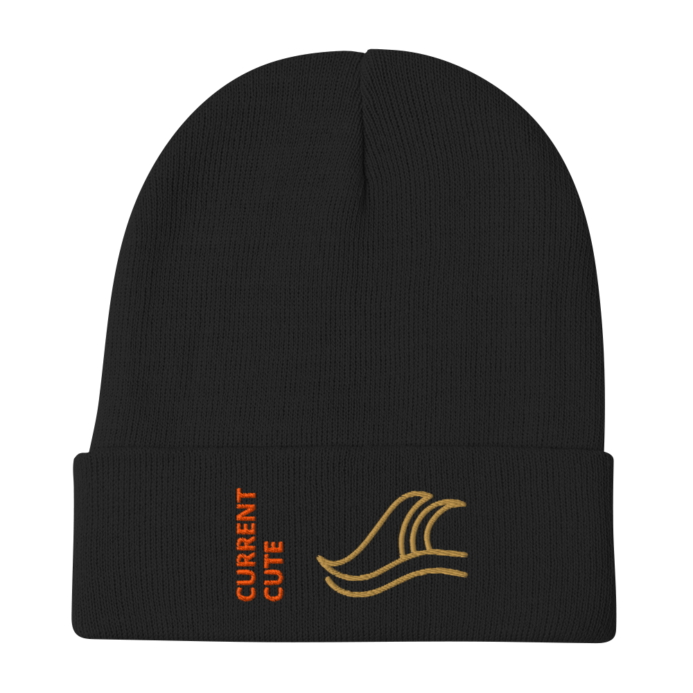 Ocean Waves Beanie – Embroidered Knit Hat with Custom Text in black featuring bold wave embroidery.