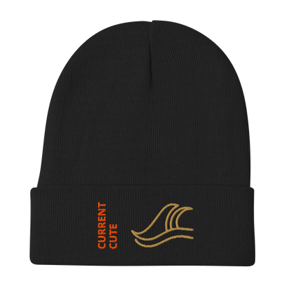 Ocean Waves Beanie – Embroidered Knit Hat with Custom Text in black featuring bold wave embroidery.