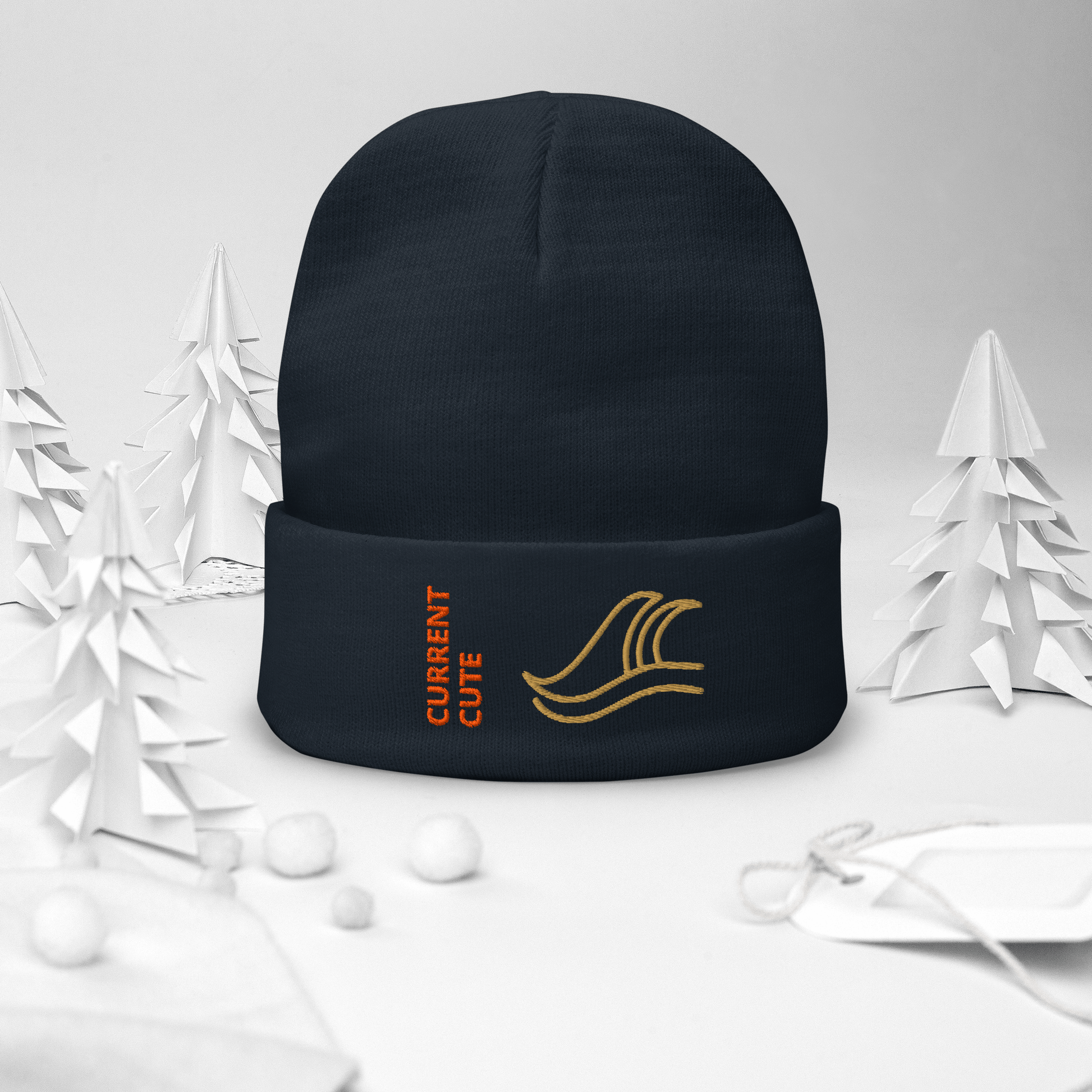 Ocean Waves Beanie – Embroidered Knit Hat with Custom Text, featuring a stylish wave design and cozy fit.